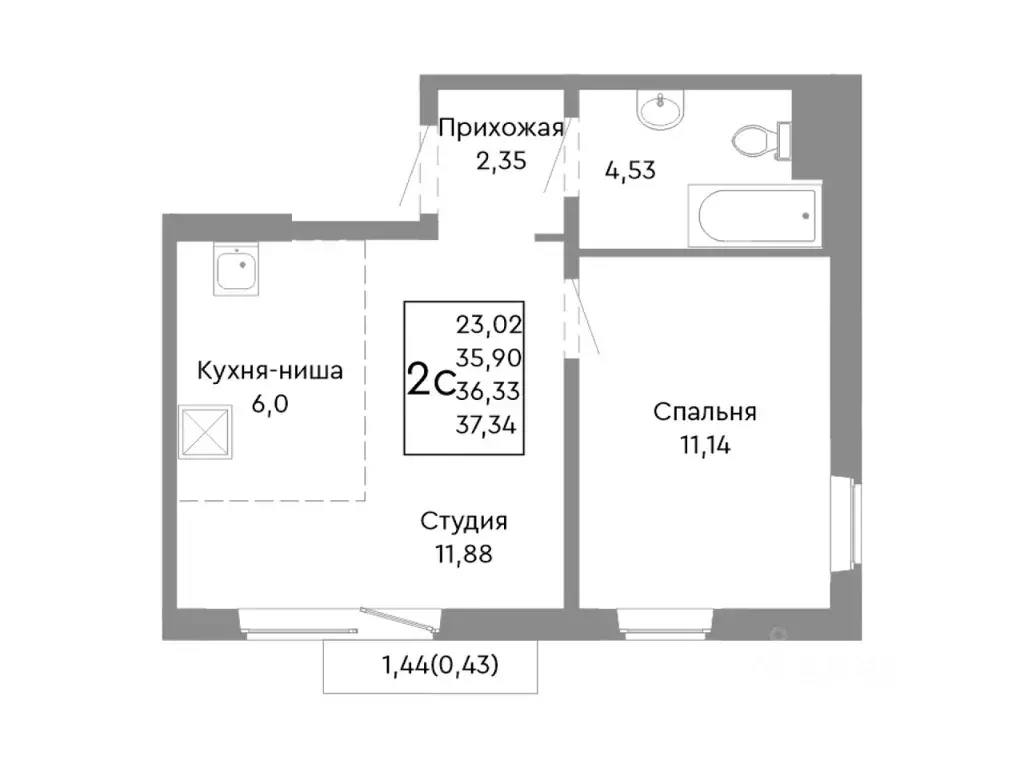 2-к кв. Челябинская область, Челябинск Нефтебазовая ул., 1-12 (36.33 ... - Фото 1