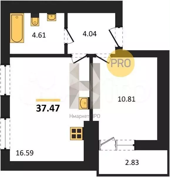 1-к. квартира, 37,5 м, 1/8 эт. - Фото 1