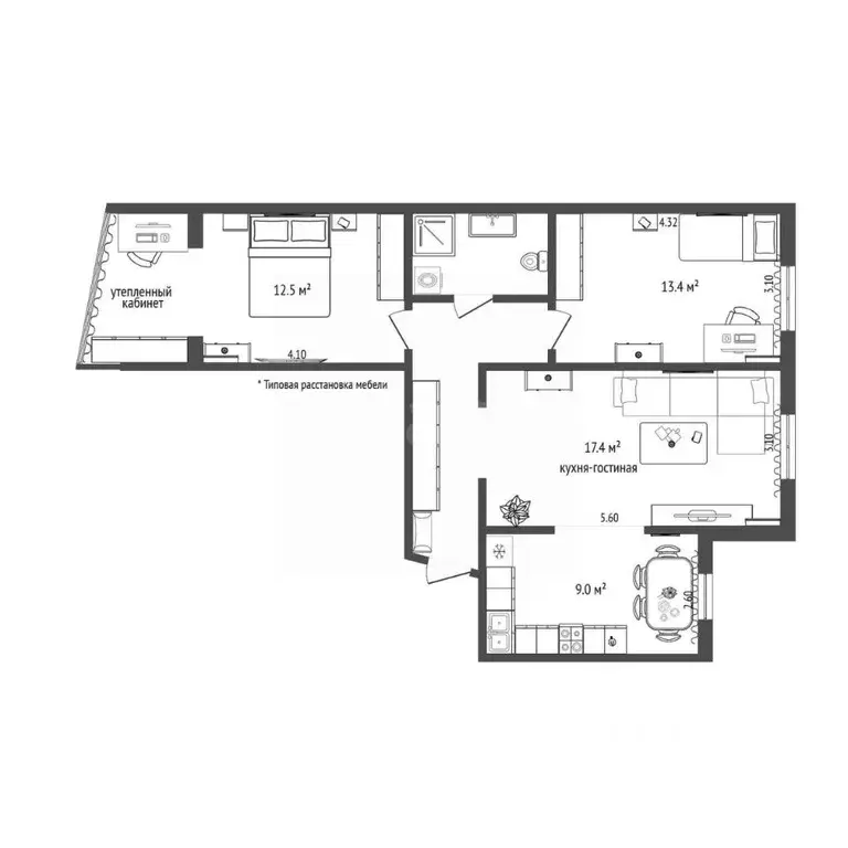 3-к кв. Тюменская область, Тюмень Широтная ул., 17а (65.9 м) - Фото 1