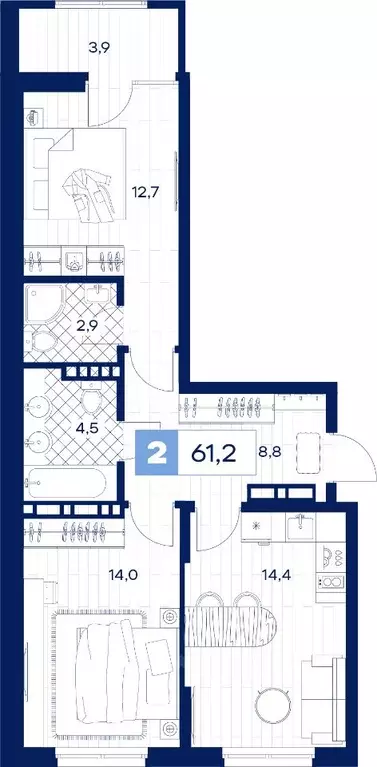 2-к кв. Тюменская область, Тюмень Пышминская ул., 218 (61.2 м) - Фото 0