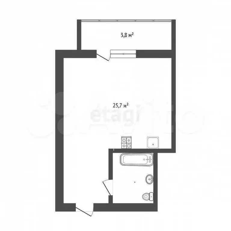 Квартира-студия, 25,7 м, 1/5 эт. - Фото 0
