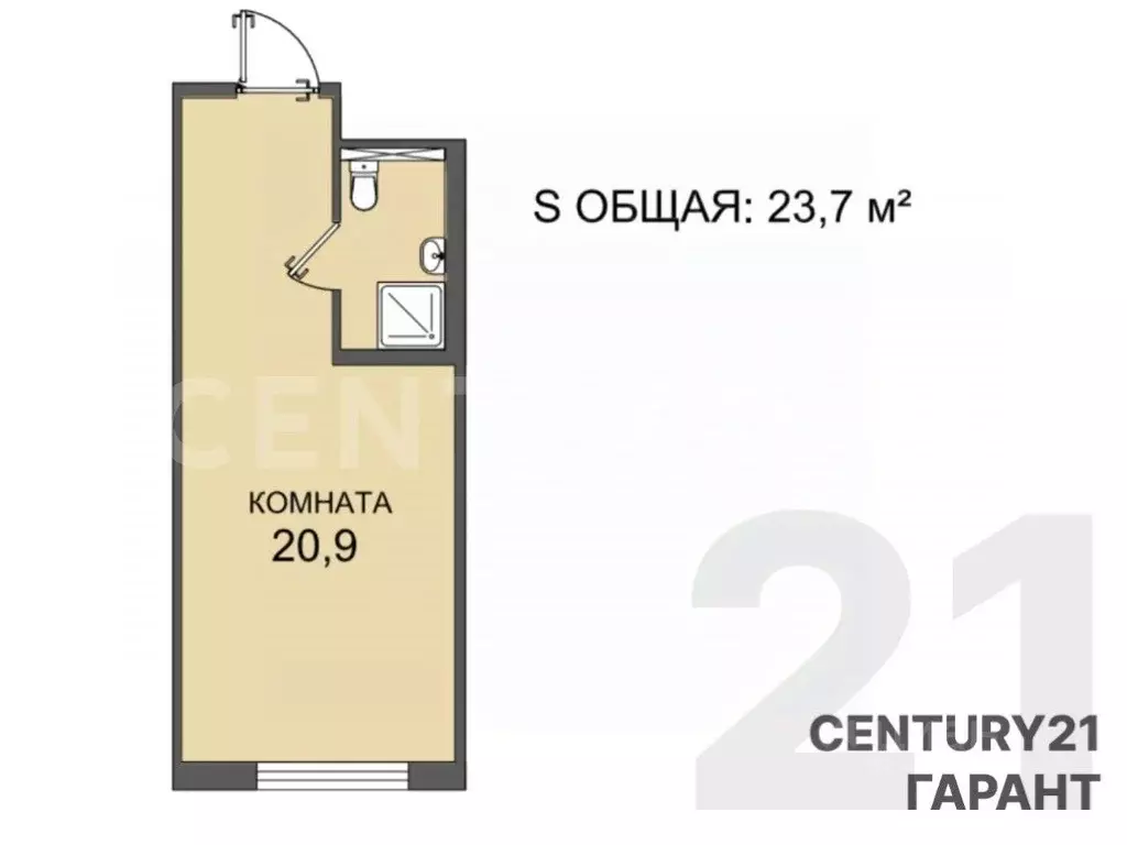 Студия Санкт-Петербург Заозерная ул., 3к3 (23.7 м) - Фото 2