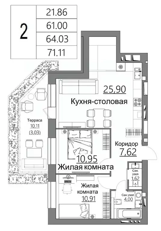 2-к кв. Калужская область, Калуга Жилыеы Острова кв-л,  (64.03 м) - Фото 0