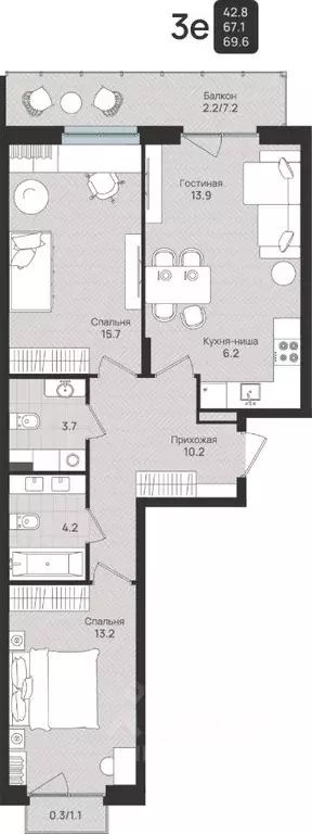 3-к кв. Пермский край, Пермь ул. Космонавта Беляева, 210 (69.6 м) - Фото 1