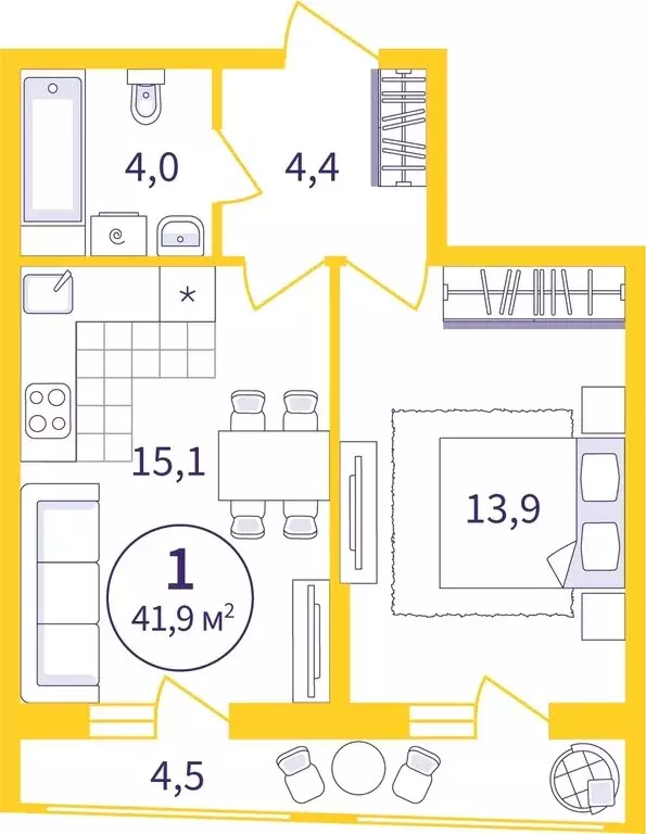 1-комнатная квартира: Екатеринбург, ЖК Астон Реформа (39.59 м) - Фото 0