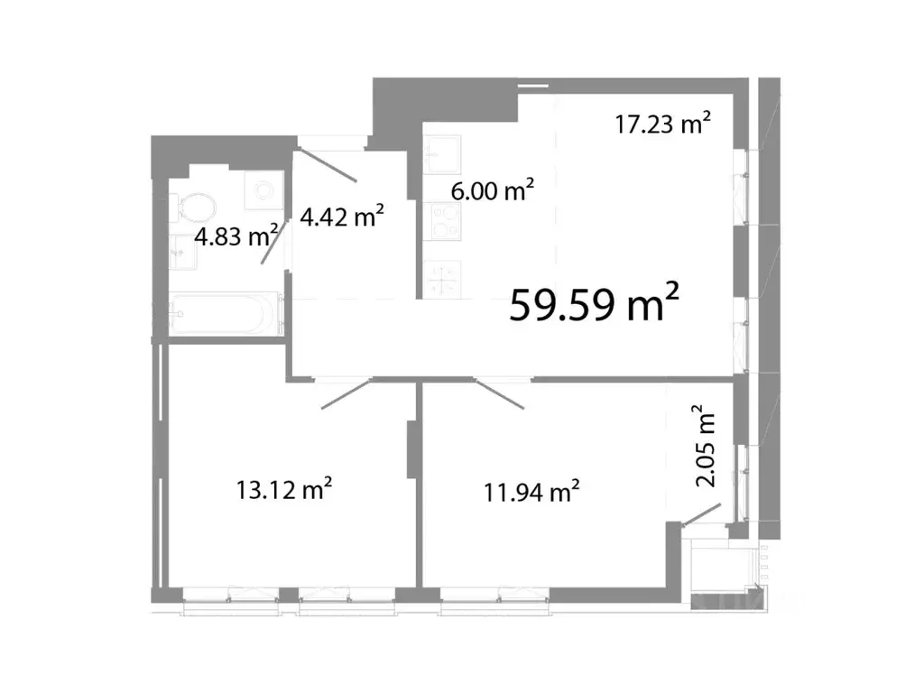3-к кв. Челябинская область, Челябинск ул. Худякова, 18/4 (59.59 м) - Фото 0