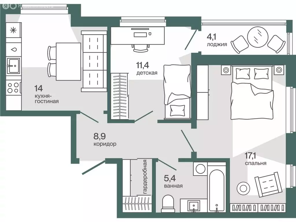 2-комнатная квартира: Тюмень, Ямская улица, 159с1 (59.16 м) - Фото 1