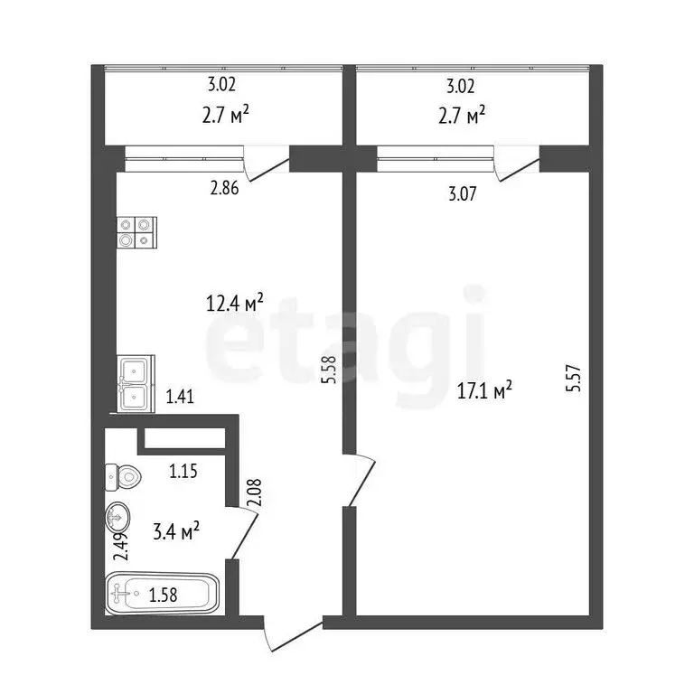 1-комнатная квартира: Тюмень, Интернациональная улица, 199к4 (32.9 м) - Фото 1