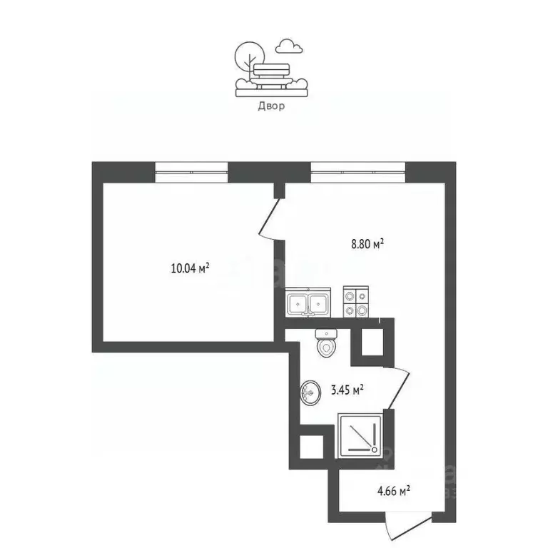 1-к кв. Тюменская область, Тюмень Харьковская ул., 76 (27.0 м) - Фото 2