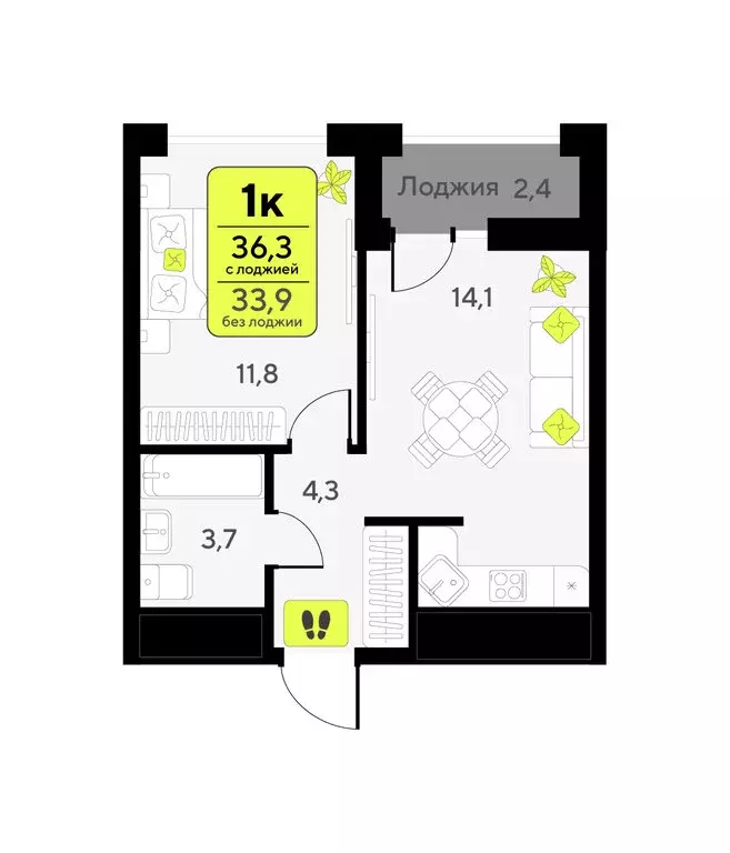 1-комнатная квартира: Тюмень, улица Андрея Приказнова, 7 (36.3 м) - Фото 1