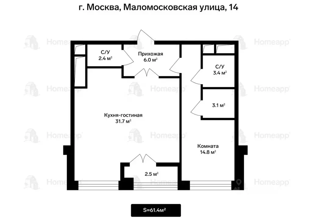 2-к кв. Москва Маломосковская ул., 14 (61.4 м) - Фото 1
