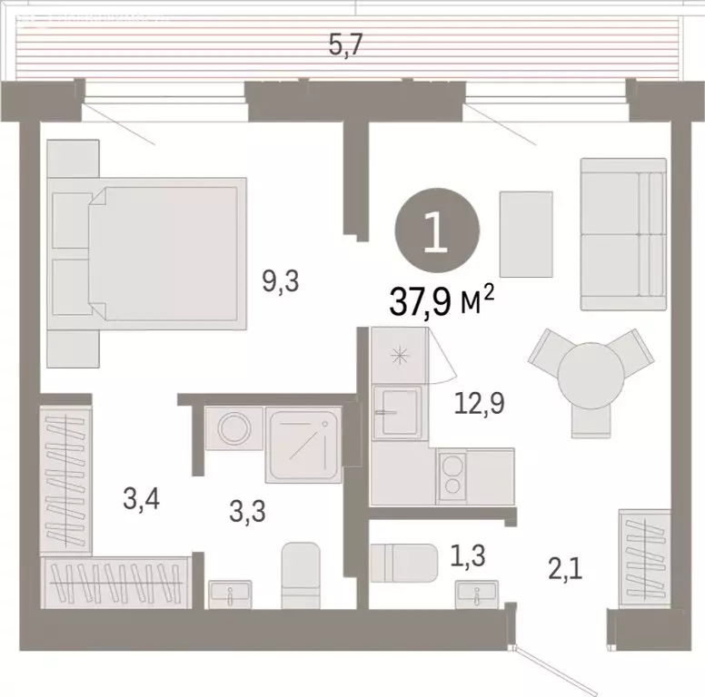 1-комнатная квартира: Екатеринбург, улица Академика Ландау, 7 (37.67 ... - Фото 1