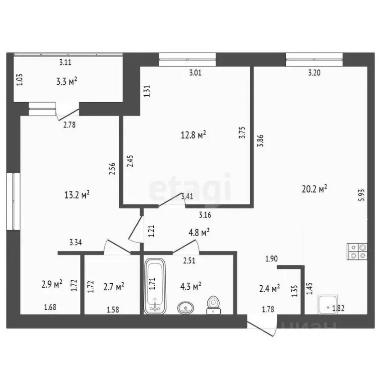 2-к кв. Тюменская область, Тюмень ул. Революции, 228к6 (61.0 м) - Фото 1