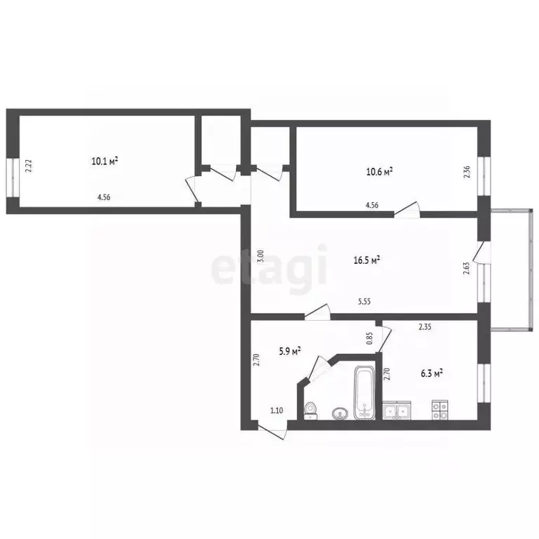3-к кв. Крым, Симферополь ул. Батурина (54.4 м) - Фото 2