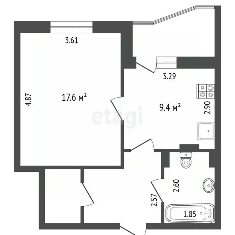 1-к кв. Ханты-Мансийский АО, Сургут ул. 30 лет Победы, 37 (39.5 м) - Фото 2