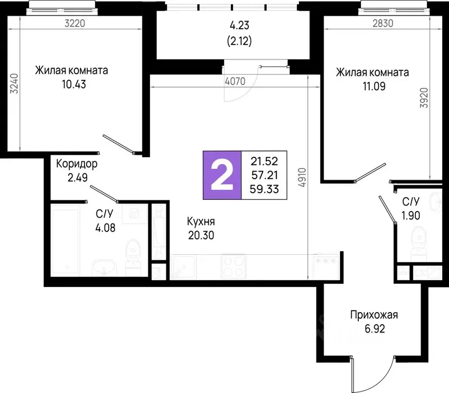 2-к кв. Ленинградская область, Всеволожский район, Свердловское ... - Фото 0