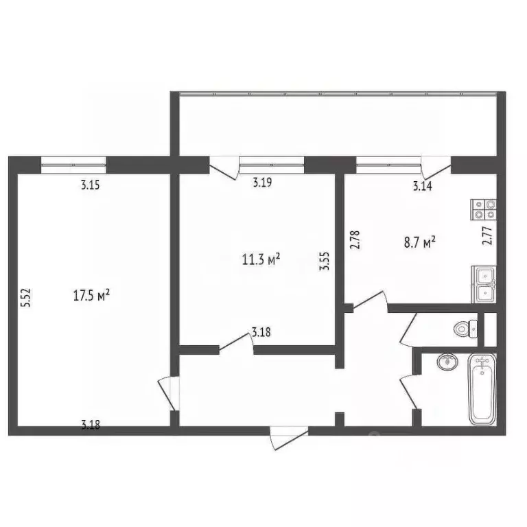 2-к кв. Белгородская область, Белгород ул. Есенина, 42 (51.0 м) - Фото 1