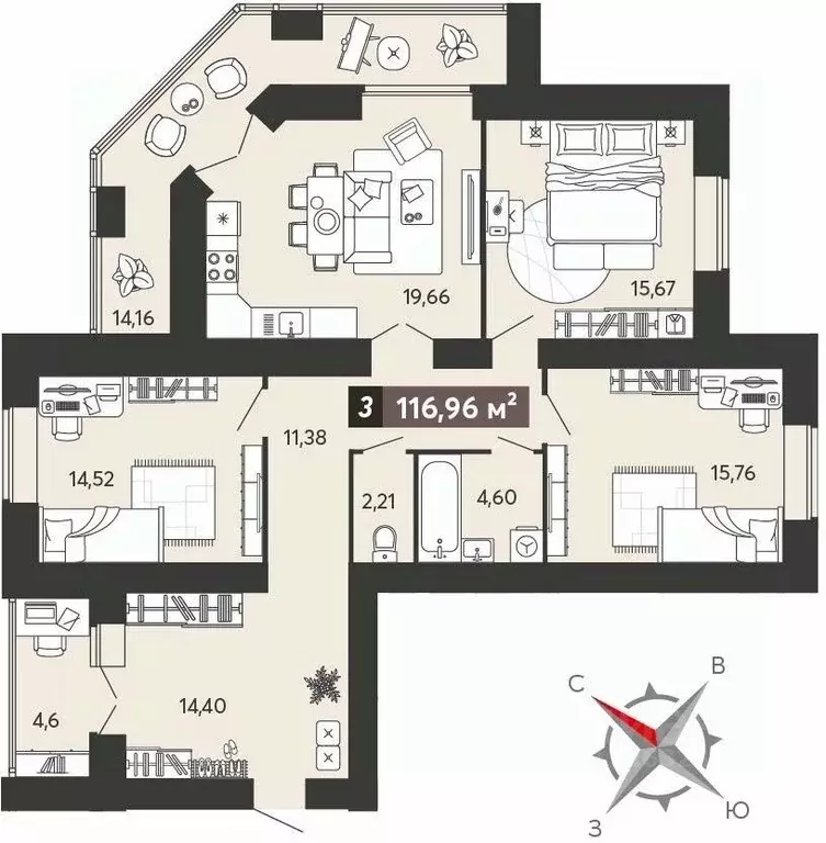 3-к кв. Пензенская область, Пенза ул. 8 Марта, 31к5 (105.54 м) - Фото 0