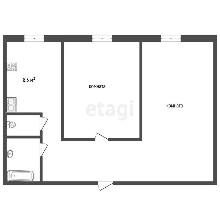 2-комнатная квартира: село Красноборск, улица Свердлова, 15 (51.9 м) - Фото 1