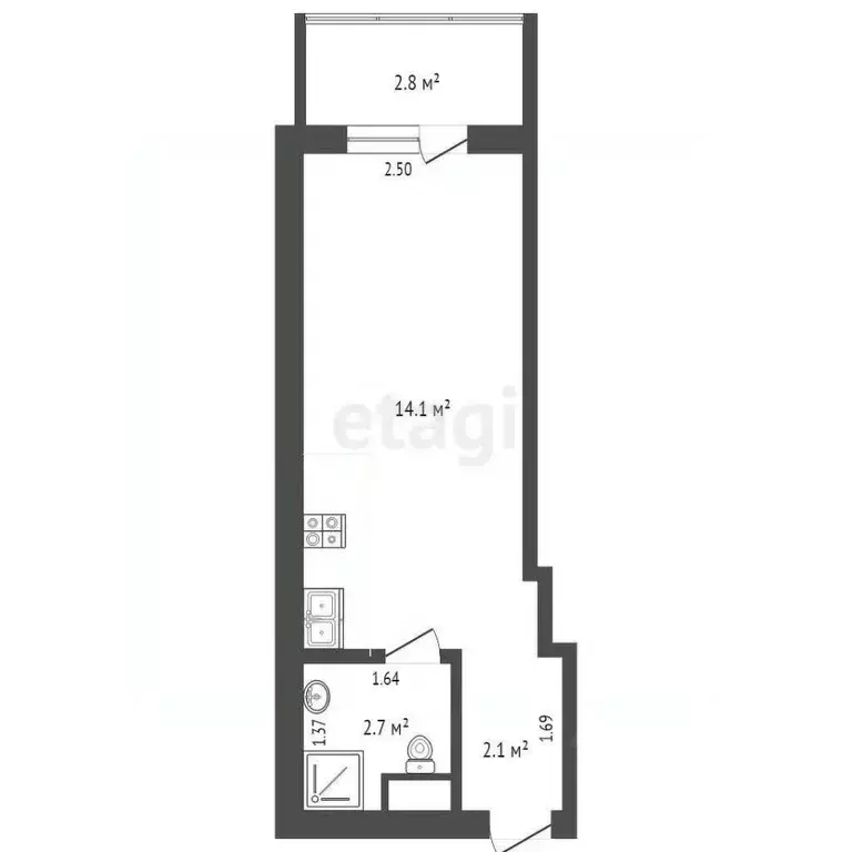 Студия Тюменская область, Тюмень ул. 2-я Луговая, 22к2 (20.0 м) - Фото 1
