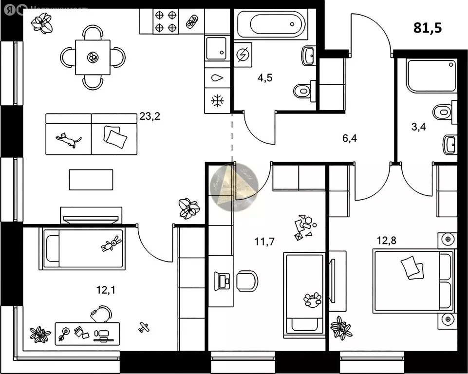 3-комнатная квартира: Санкт-Петербург, Галерный проезд, 1к2 (81.5 м) - Фото 1