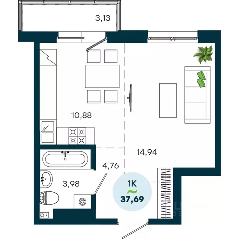 1-к кв. Иркутская область, Иркутск ул. Безбокова, 7А (37.69 м) - Фото 1