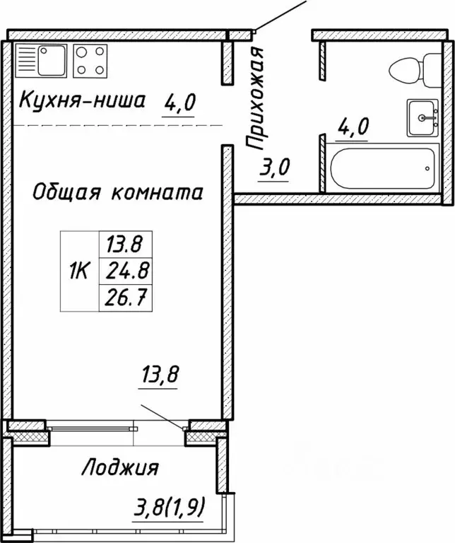 1-к кв. Новосибирская область, Новосибирск ул. Связистов, 13/1 (26.7 ... - Фото 0