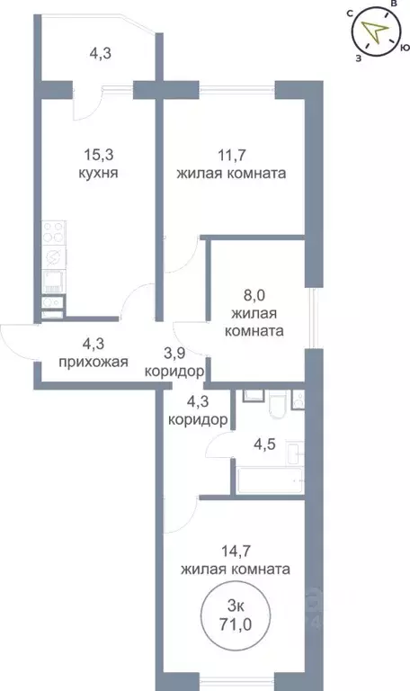 3-к кв. Ханты-Мансийский АО, Нефтеюганск 4-й мкр, 4к1 (71.0 м) - Фото 0