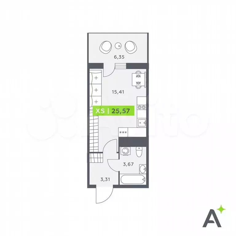 Квартира-студия, 25,6 м, 7/12 эт. - Фото 0