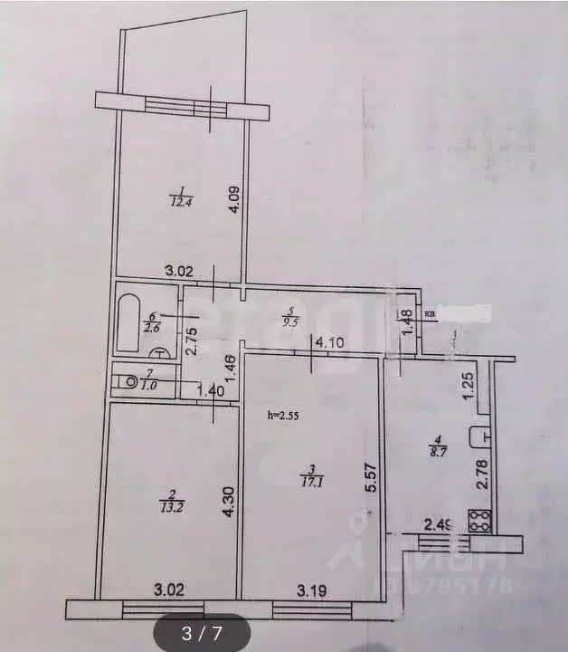 3-к кв. Татарстан, Казань ул. Четаева, 43 (64.5 м) - Фото 2