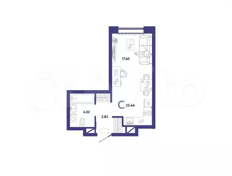 Квартира-студия, 25,4 м, 14/16 эт. - Фото 1