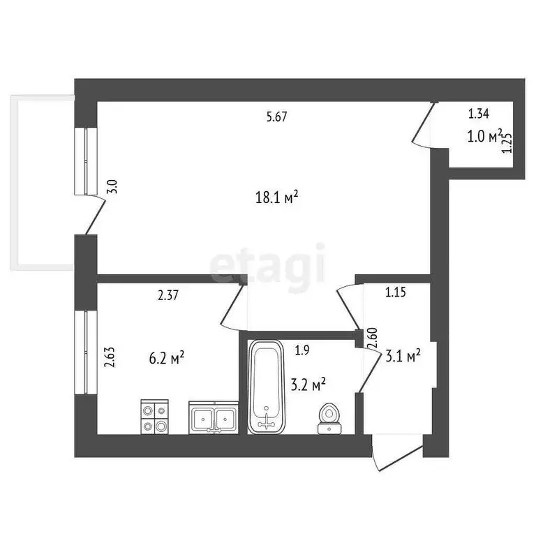 1-комнатная квартира: Чита, улица Бабушкина, 68 (32.2 м) - Фото 0