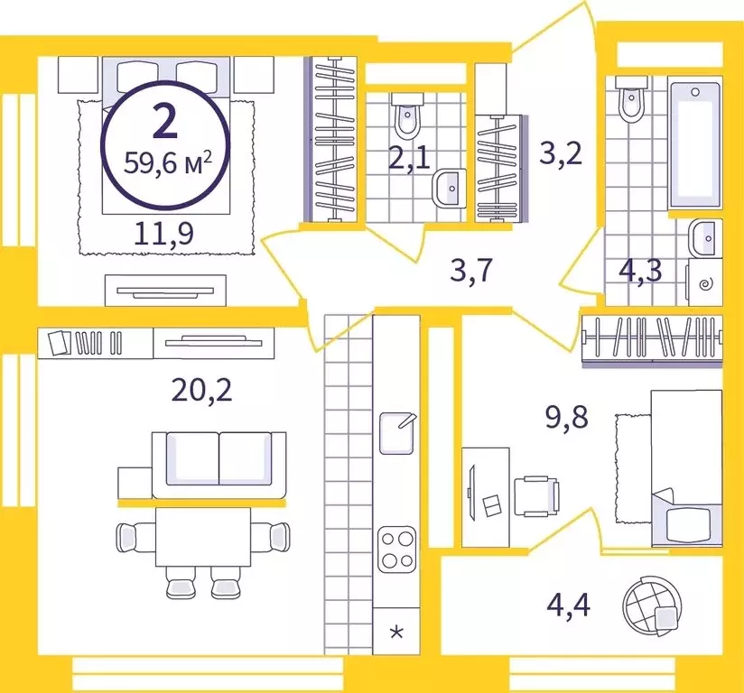 2-комнатная квартира: Екатеринбург, улица Щербакова, 76 (57.42 м) - Фото 0