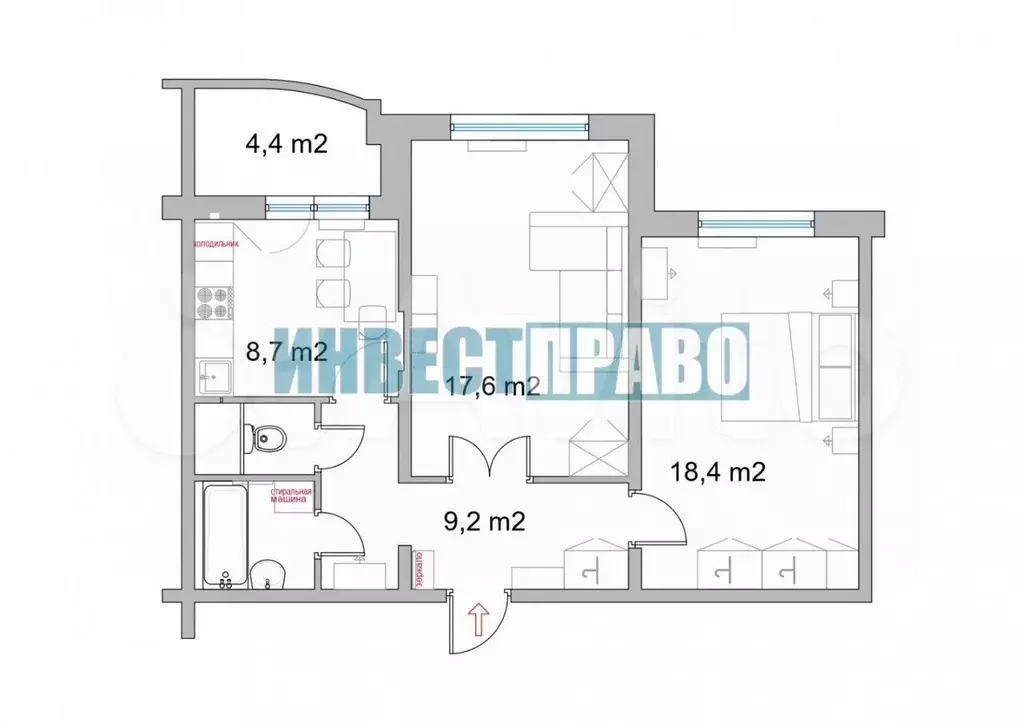 2-к. квартира, 60 м, 9/17 эт. - Фото 0
