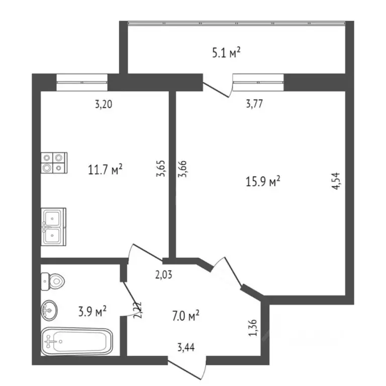 1-к кв. Тюменская область, Тюмень ул. Газовиков, 33 (42.0 м) - Фото 2