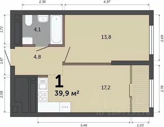 1-к кв. Свердловская область, Екатеринбург пер. Сосновый (39.9 м) - Фото 1
