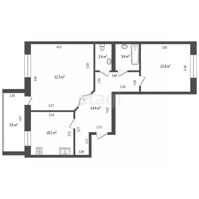 2-к кв. Тюменская область, Тюмень ул. Избышева, 6 (65.7 м) - Фото 1