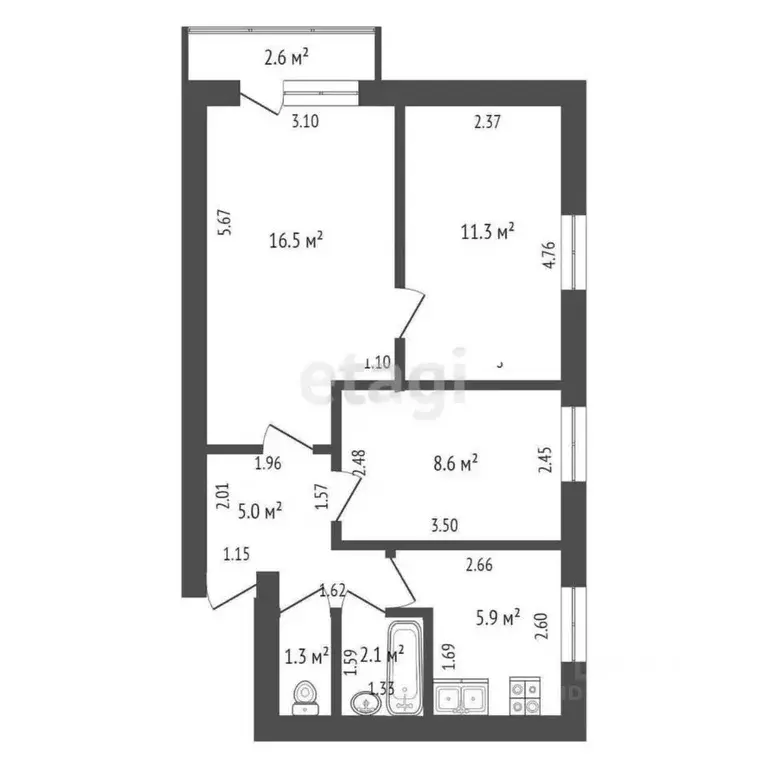 3-к кв. Башкортостан, Стерлитамак ул. Худайбердина, 141 (50.7 м) - Фото 1