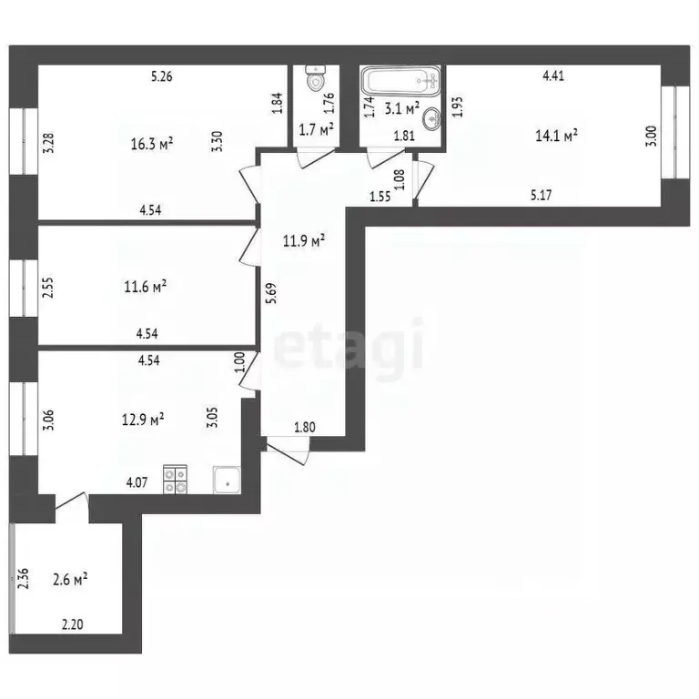 3-к кв. Башкортостан, Стерлитамак ул. Рашита Кудашева, 1 (71.6 м) - Фото 2