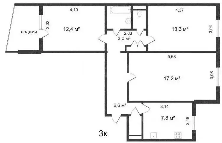 3-к кв. Тюменская область, Тюмень ул. Газовиков, 29 (67.0 м) - Фото 2