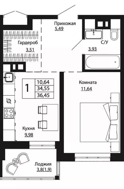 1-к кв. Ростовская область, Ростов-на-Дону ул. Текучева, 370/2 (35.85 ... - Фото 0