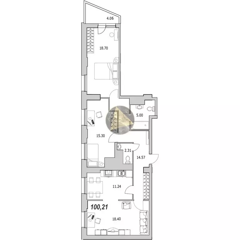 2-комнатная квартира: Санкт-Петербург, улица Кустодиева, 5к1 (100.21 ... - Фото 1