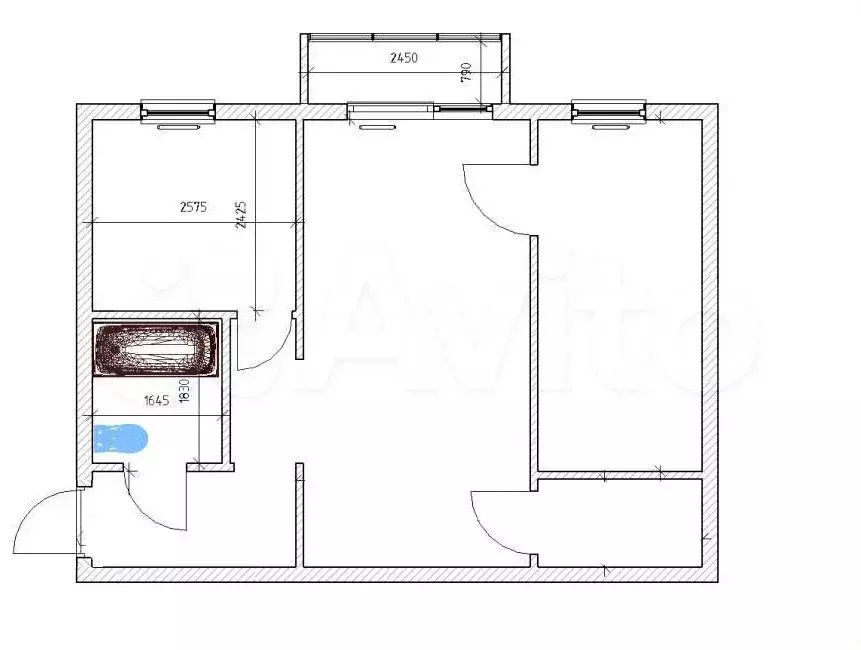 2-к. квартира, 44 м, 4/5 эт. - Фото 0