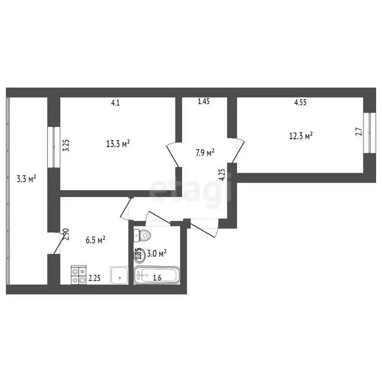 2-комнатная квартира: Бирск, улица Гагарина, 91А (43 м) - Фото 0