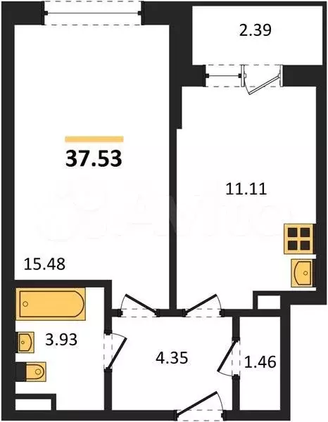 1-к. квартира, 37,5 м, 2/20 эт. - Фото 0