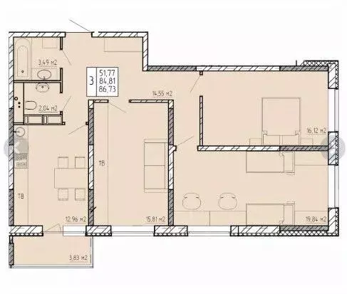 3-к кв. Калужская область, Калуга ул. Пухова, 56 (86.73 м) - Фото 2