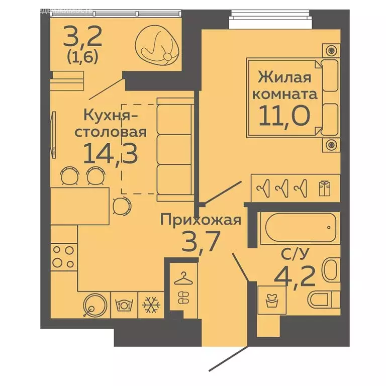 1-комнатная квартира: Екатеринбург, Новосинарский бульвар, 3 (34.8 м) - Фото 0