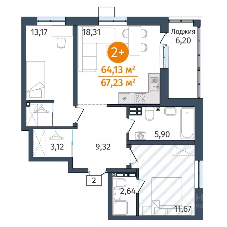 2-к кв. Тюменская область, Тюменский муниципальный округ, д. Дударева ... - Фото 1