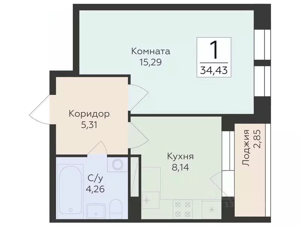 1-к кв. Воронежская область, Воронеж ул. Матросова (34.43 м) - Фото 0