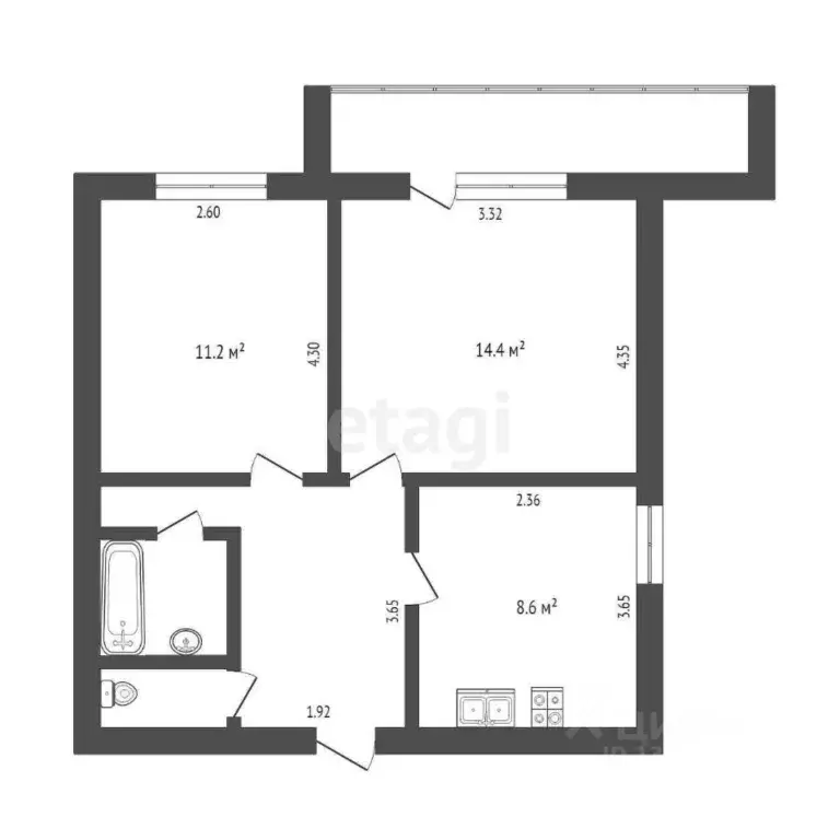 2-к кв. Тюменская область, Тюмень ул. Московский Тракт, 104А (47.2 м) - Фото 2